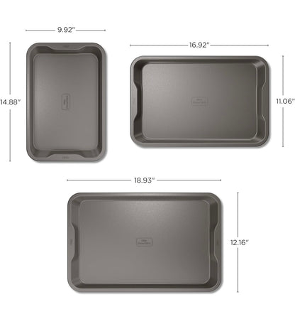 Ninja B33003 Foodi NeverStick Premium 3-Stuk Bakplaatstel, Kleefvry, Oondveilig tot 260⁰C - Skottelgoedwasser Veilig (Grys)