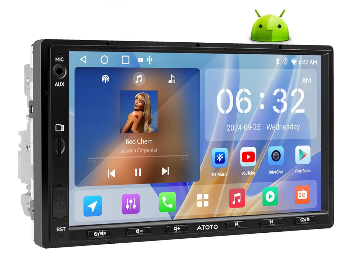 7" dubbel-din-motorstereo met GPS-navigasie in die paneelbord, draadlose CarPlay en Android Auto, WiFi/USB/Bluetooth, ingeboude versterker en DSP, KI-klets, verdeelde skerm motorradio