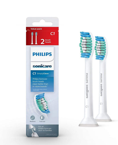 Philips Sonicare Oorspronklike Simply Clean Vervangende Tandeborselkoppe, 2 Borselkoppe, Wit, HX6012/04