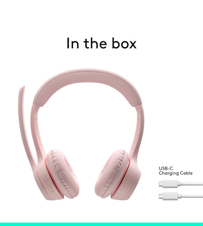 Logitech Zone 300 draadlose Bluetooth-koptelefoon met geraasdempende mikrofoon, versoenbaar met Windows, Mac, Chrome, Linux, iOS, iPadOS, Android – Rose