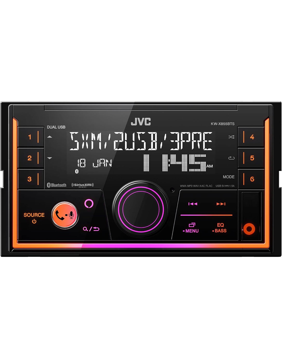JVC KW-X855BTS Bluetooth Motorstereo Digitale Media-ontvanger met USB-poort, AM/FM-radio, MP3-speler, Amazon Alexa, Android, iPhone, Dubbel DIN, 13-band EQ