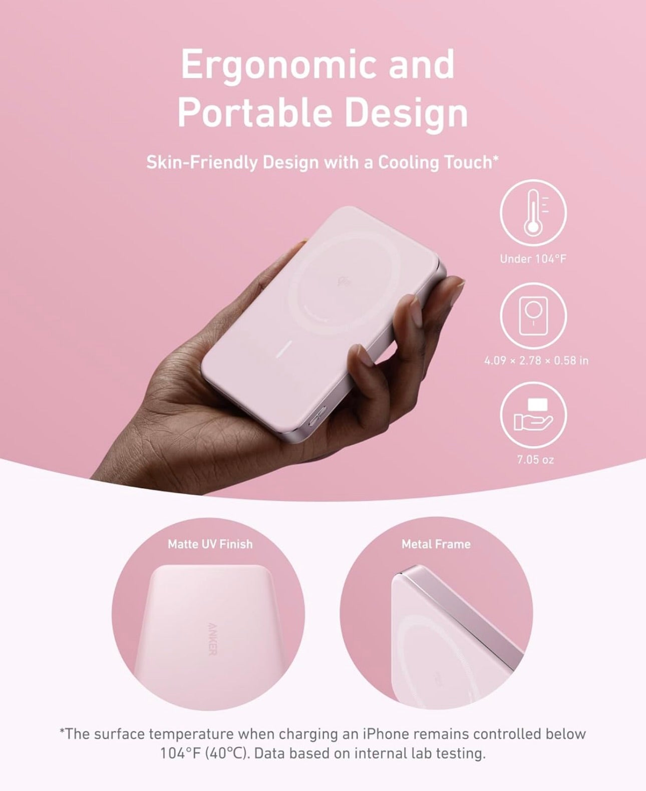 Anker MagGo Power Bank, Ultra Slim 10000mAh Magnetic Battery Pack, Qi2 Certified - ROSE