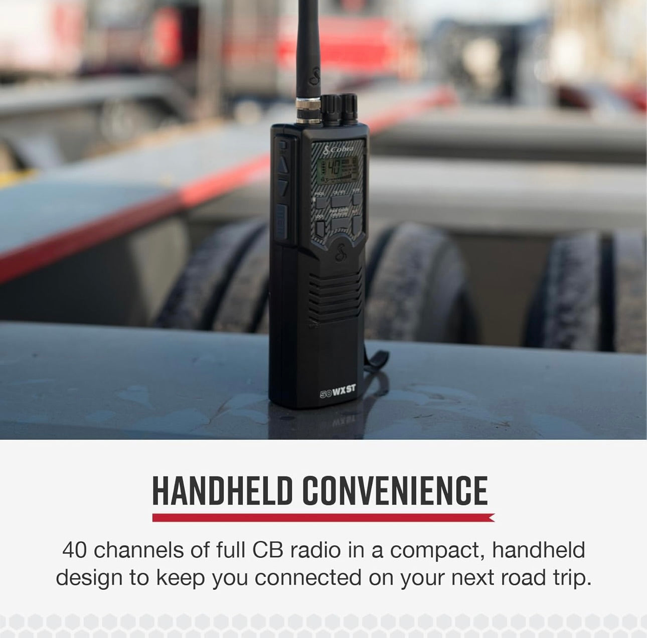 Cobra HHRT50 Padreis CB Radio – 2-rigting Handheld Noodradio met Toegang tot Volle 40 Kanale en NOAA Waarskuwings, Dak Magneetmonteer Antenna en Omni-rigting Mikrofoon, Swart, 6.3" x 2" x 1.75"