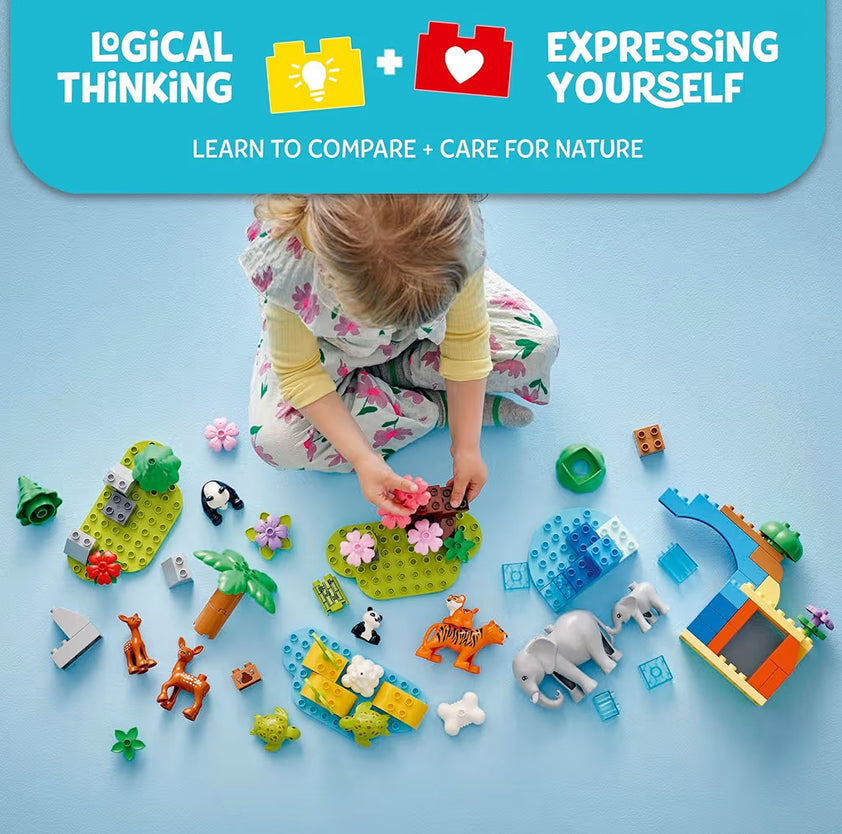 LEGO DUPLO Town 3-in-1 Wilde Dierefamilies Bou-speelstel – Voorskoolse Leer en Opvoedkundig m/ 10 Dierefigure