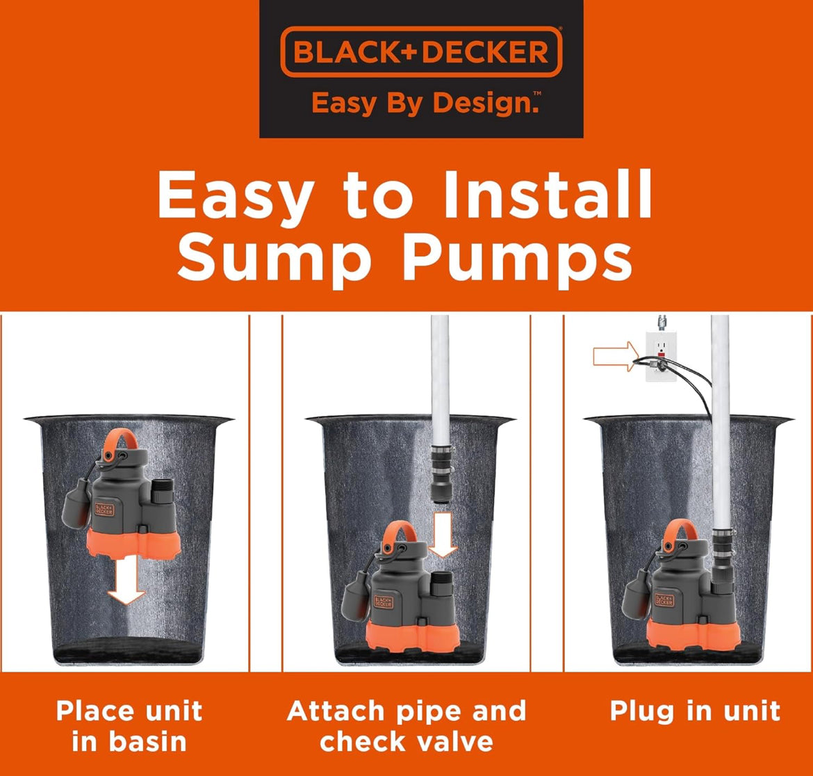 Black+Decker 1/4 HP Dompelbare Opgaarpomp, Pomp tot 2300 GPH