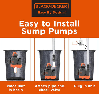 Black+Decker 1/4 HP Dompelbare Opgaarpomp, Pomp tot 2300 GPH
