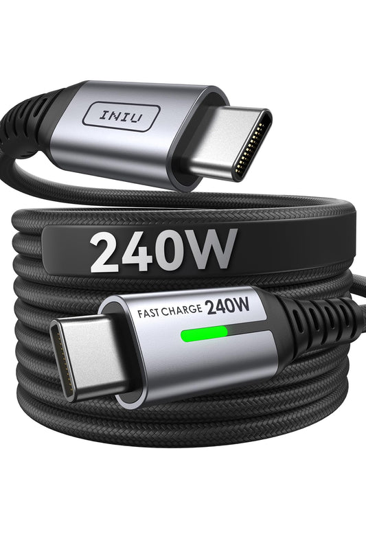 INIU USB C-kabel, (2m, 2-pak) 100W USB C na C Vinniglaaikoord, Gevlegte Tipe C-laaikabel vir iPhone 16 Pro Max 15 Plus Samsung Galaxy S24 S21 S10 Note 10 MacBook iPad Kindle ens.
