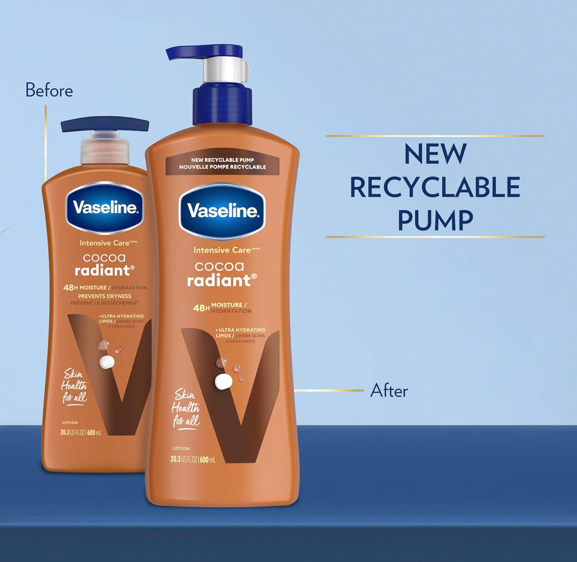 Vaseline Intensive Care Body Lotion Cocoa Radiant 3 count for Dry Skin Lotion Made with Ultra-Hydrating Lipids and Pure Cocoa Butter for a Long-Lasting, Radiant Glow 20.3 Oz