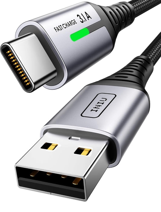 INIU USB A na USB C Kabel Vinnige Laai, [2m] 3.1A Gevlegte Tipe C Foon- & Motorlaaikabel, 480Mbps USB-C Datakabel vir iPhone 16 15 Pro Carplay Samsung S22 S21 S10 A15 Pixel 7 LG V30 Moto ens.