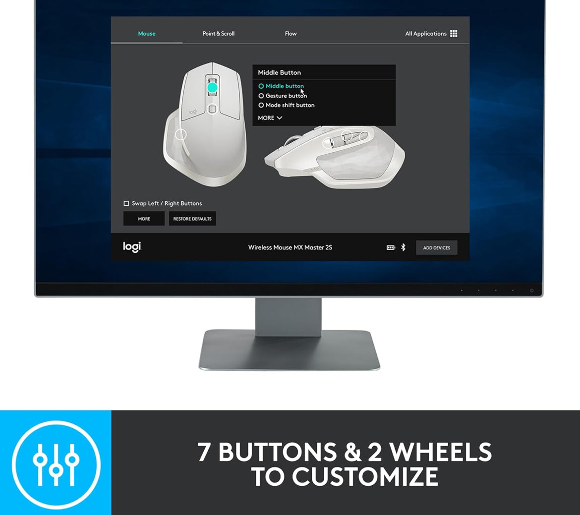 Logitech MX Master 2S Bluetooth Edition Koordlose Muis – Gebruik op Enige Oppervlak, Hipervinnige Rol, Ergonomies, Herlaaibaar, Beheer Tot 3 Apple Mac- en Windows-rekenaars – Grafiet