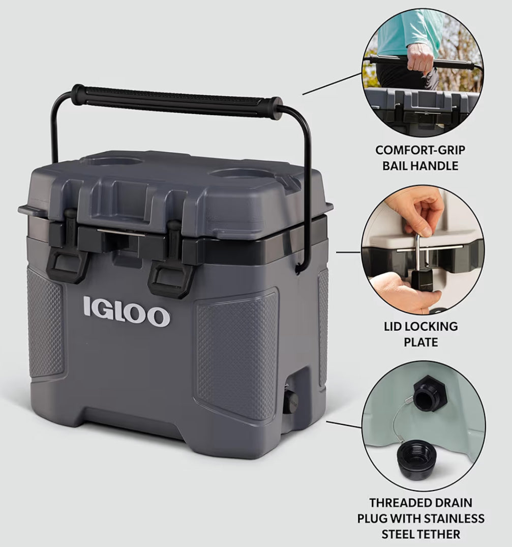 Igloo Trailmate Cooler 50Qt Durable Insulated Hard Shell Ice Chest - Carbonite