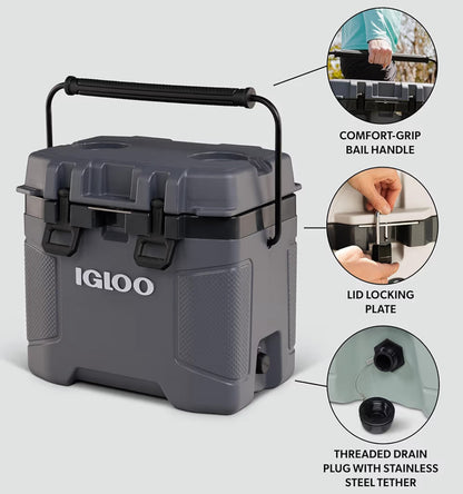 Igloo Trailmate Cooler 50Qt Durable Insulated Hard Shell Ice Chest - Carbonite