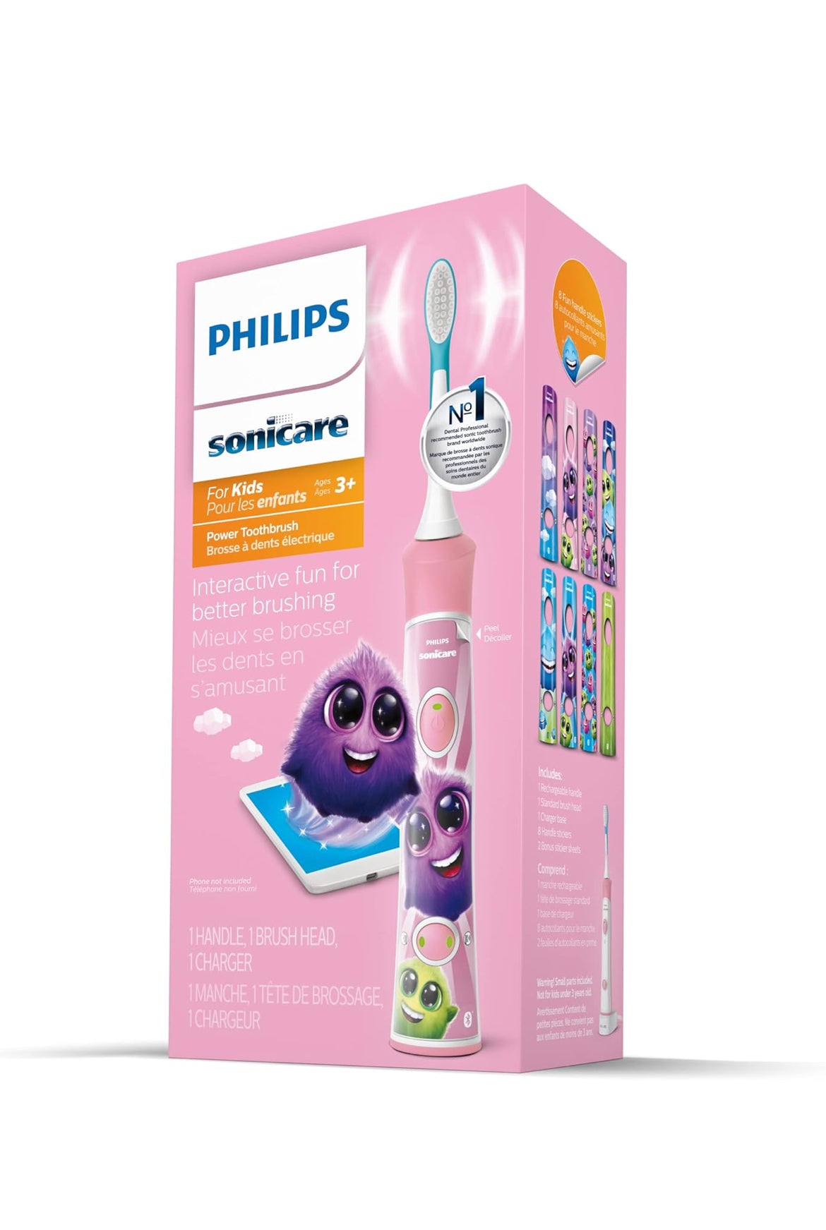 Philips Sonicare for Kids 3+ Bluetooth-gekoppelde Herlaaibare Elektriese Kragtandeborsel, Interaktief vir Beter Borsel, Pienk, HX6351/41