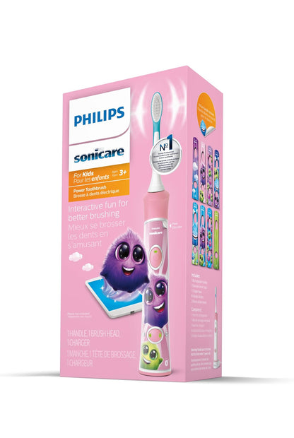 Philips Sonicare for Kids 3+ Bluetooth-gekoppelde Herlaaibare Elektriese Kragtandeborsel, Interaktief vir Beter Borsel, Pienk, HX6351/41