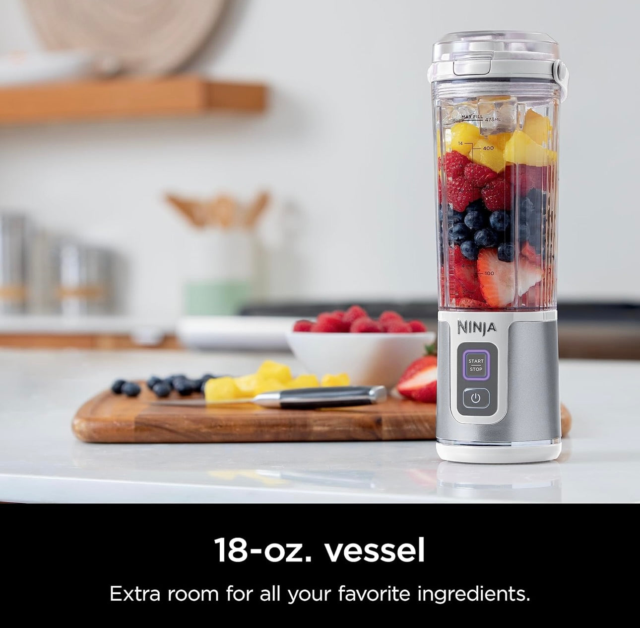 Ninja BC151WH Blast Portable Blender, Cordless, 18oz. Vessel, Personal Blender BPA Free, Leakproof-Lid & Sip Spout, USB-C Rechargeable, Dishwasher Safe Parts - White