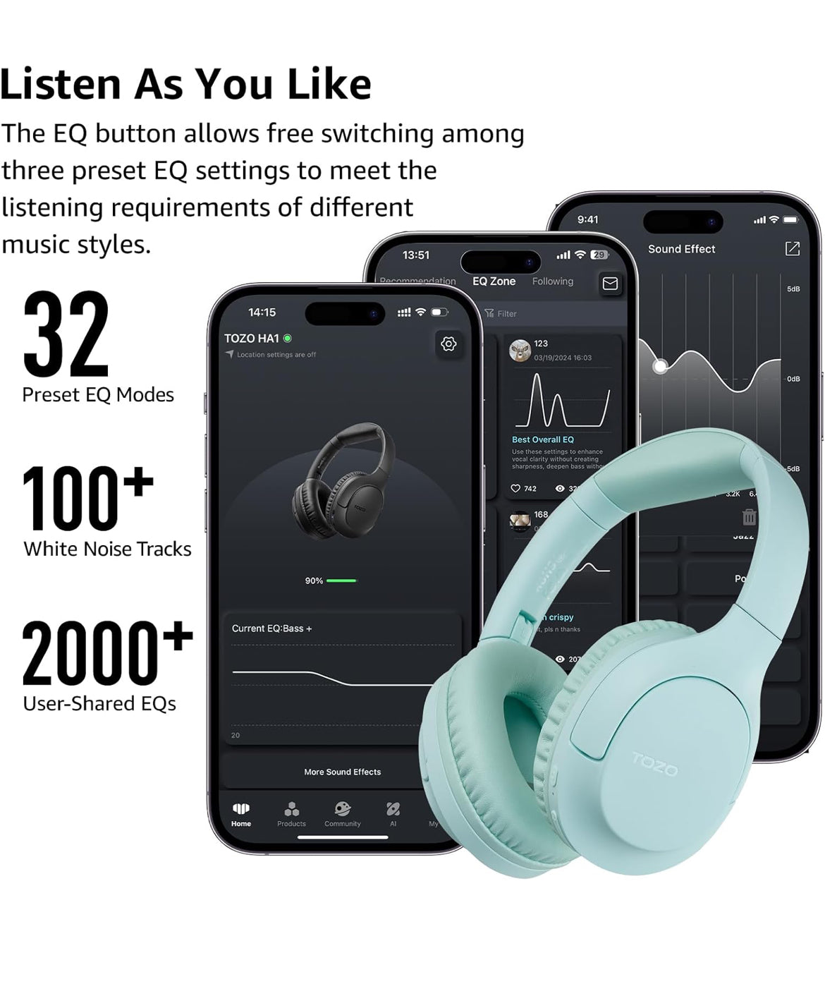 HA1 Bluetooth 5.4 Over Ear Headphones, 70H Playtime w/ Mic, Foldable Headset, Deep Bass Stereo