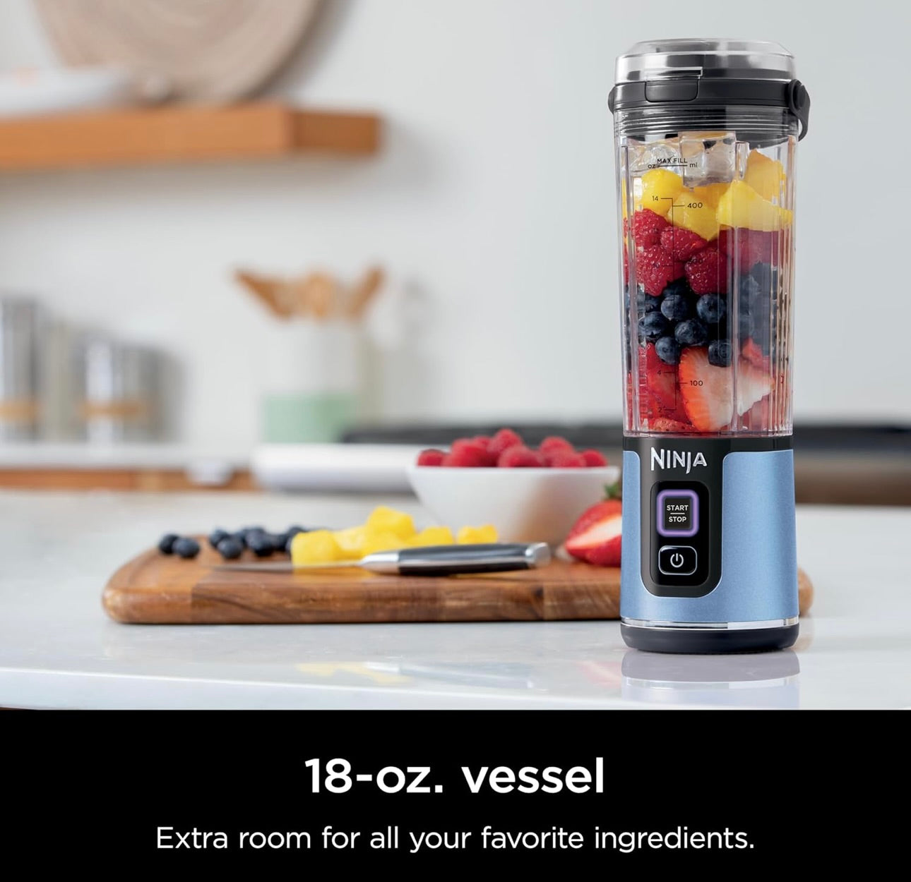 Ninja Blast Portable Blender, Cordless, 18oz. Vessel, Personal Blender BPA Free, Leakproof-Lid and Sip Spout, USB-C Rechargeable, Dishwasher Safe, Metallic - Blue BC151BM