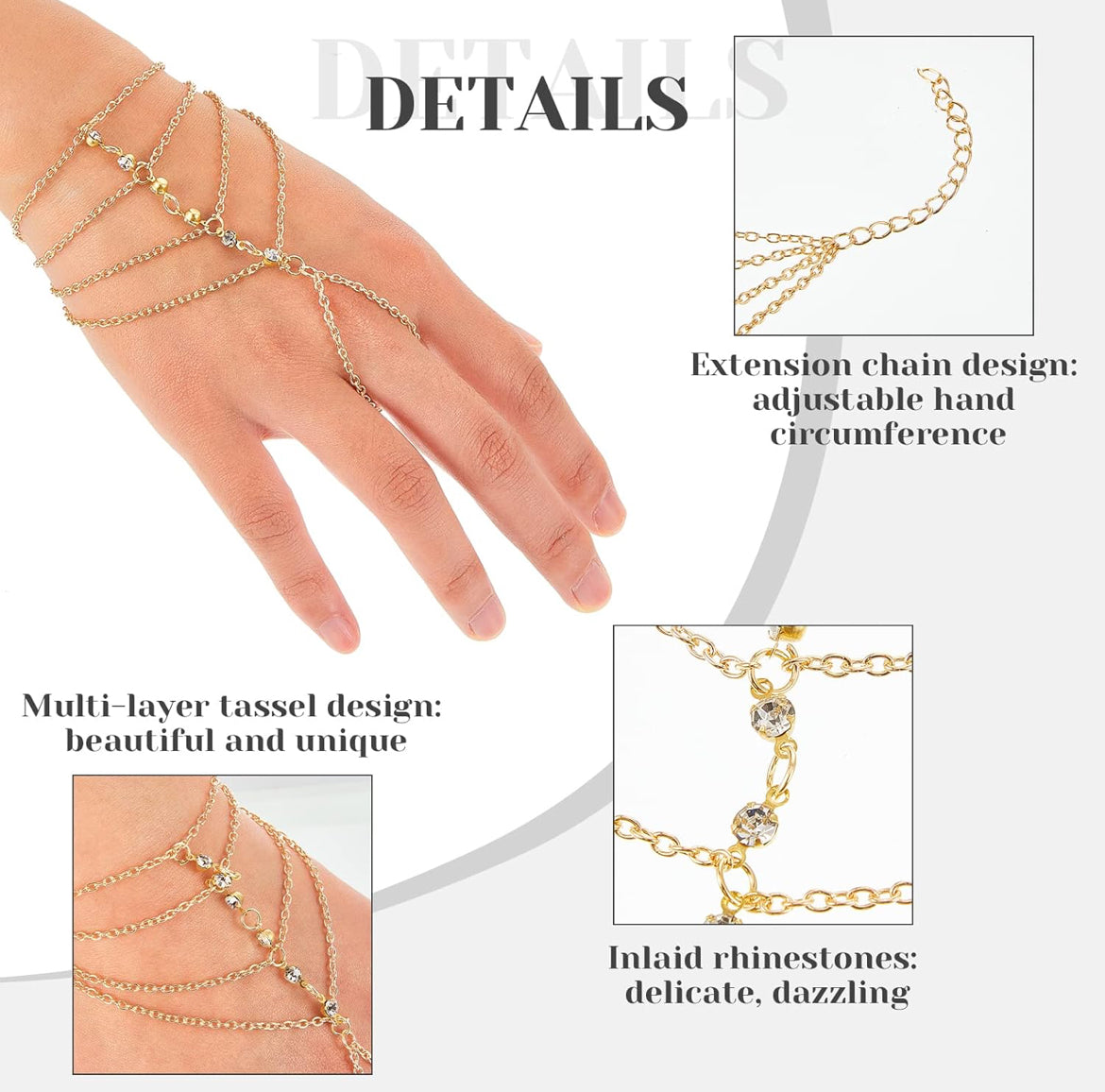 3 STUKS Ringarmband Handketting Goue Lae Vingerring Handkettings Kwassie Stapelbare Armbande vir Vroue Mode Liggaamjuwele Verstelbare Geskenke vir Haar 3 Style