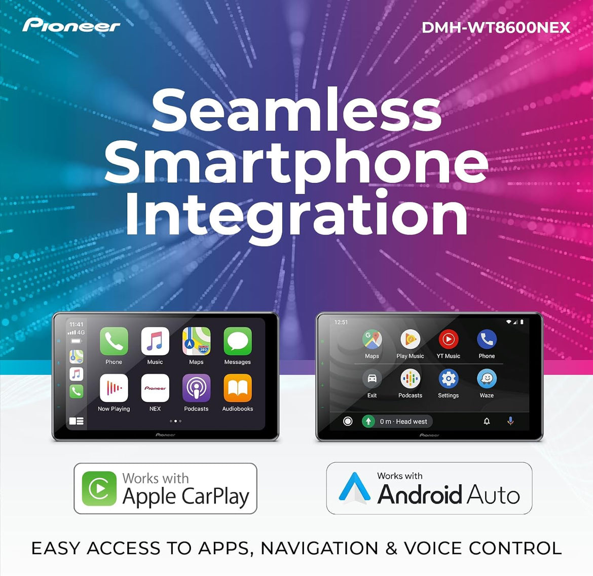 Pioneer DMH-WT8600NEX 10.1" HD Touchscreen Floating Display Car Stereo
Digital Multimedia Receiver, Wireless CarPlay & Android Auto, Amazon Alexa Built-In, Bluetooth, FLAC, Backup Cam, HD Radio