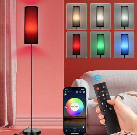 Floor Lamp, Color Changing Ambient Lighting with App & Remote Control, 9W 800LM - Foot Switch (Black Shade)