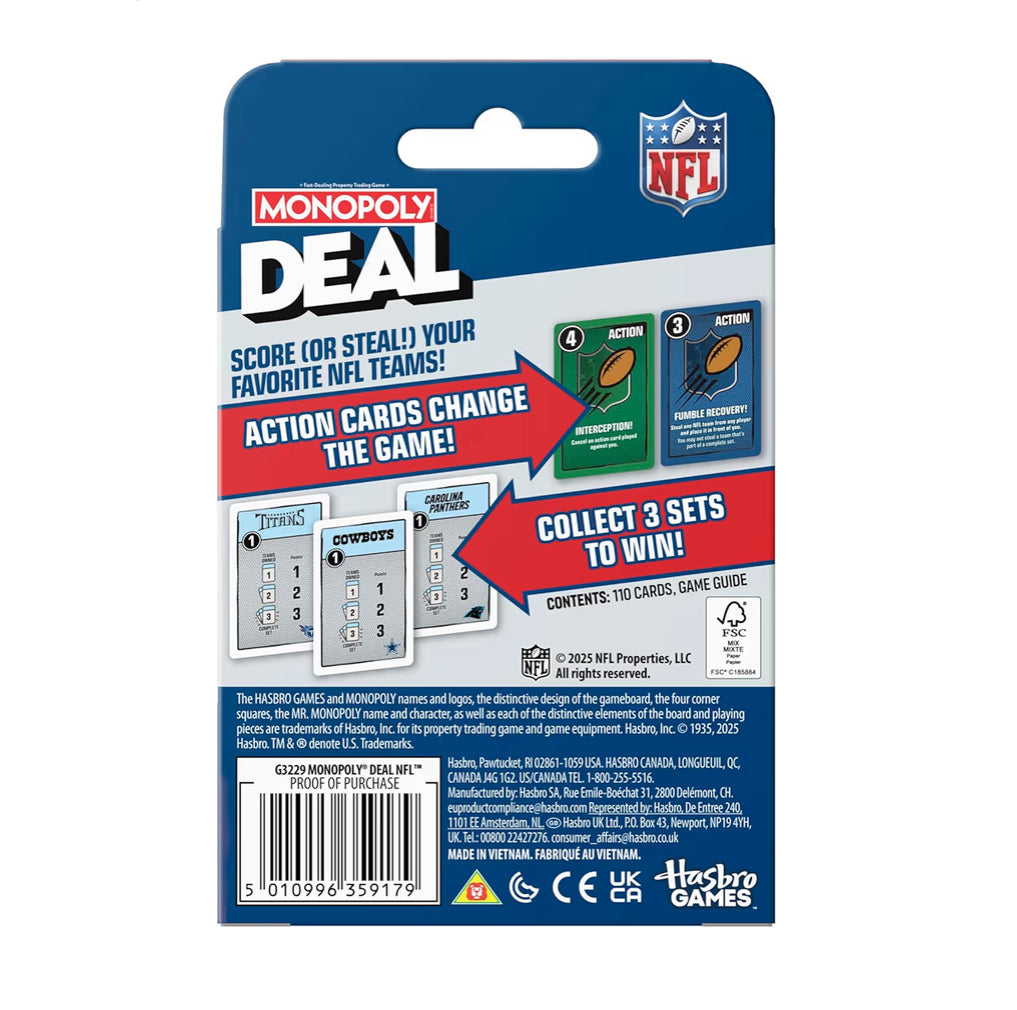Monopoly Deal NFL Edition Game for Families and Kids | Ages 8+ | 2-5 Players | 15 Mins.