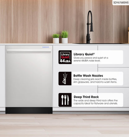 Sharp SDY6768SMS 24 in. Top Control Handle 44 dBA Dishwasher
Top Control, 3rd Rack, 16 Place Settings, 44 dBA Quiet Operation
