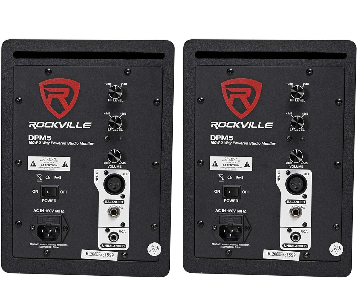 Rockville (2) DPM5B Dual Powered 5.25" 300 Watt Active Studio Monitor Speakers