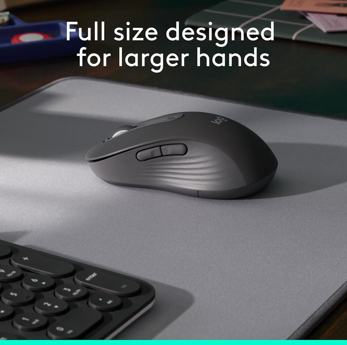 Logitech Draadlose Muis Signature M650 L Volgrootte - Groot Hande, Stil Klieke, Aanpasbare Knoppies, Bluetooth, PC/Mac/Chromebook - Klassieke Blou, Regshandig, Groot