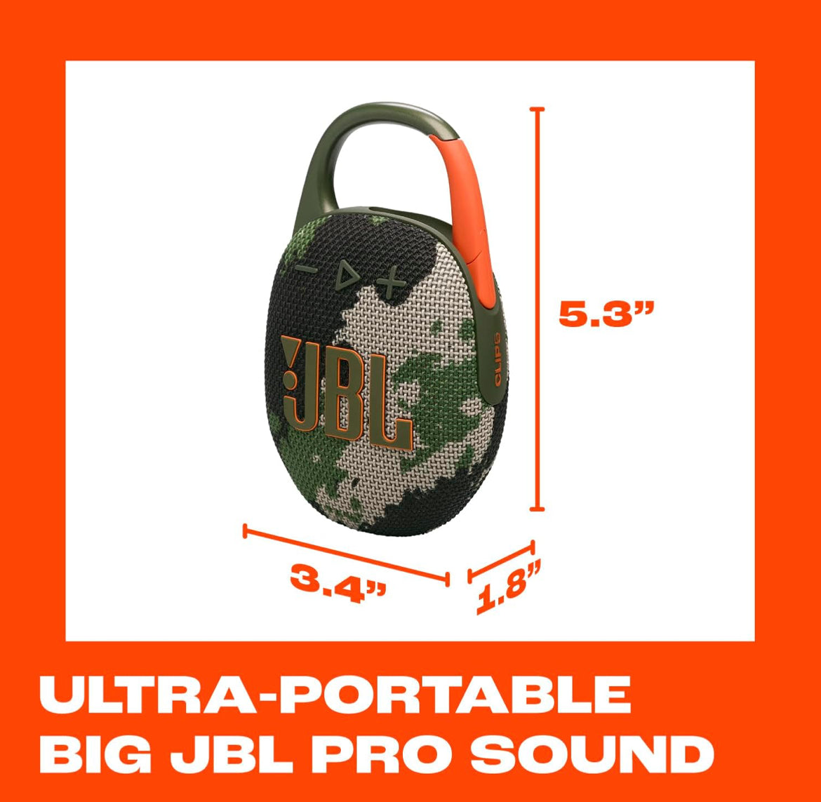 JBL Clip 5 - Ultra-Portable, Waterproof & Dustproof Bluetooth Speaker, Big Pro Sound with Punchy bass - (Squad)