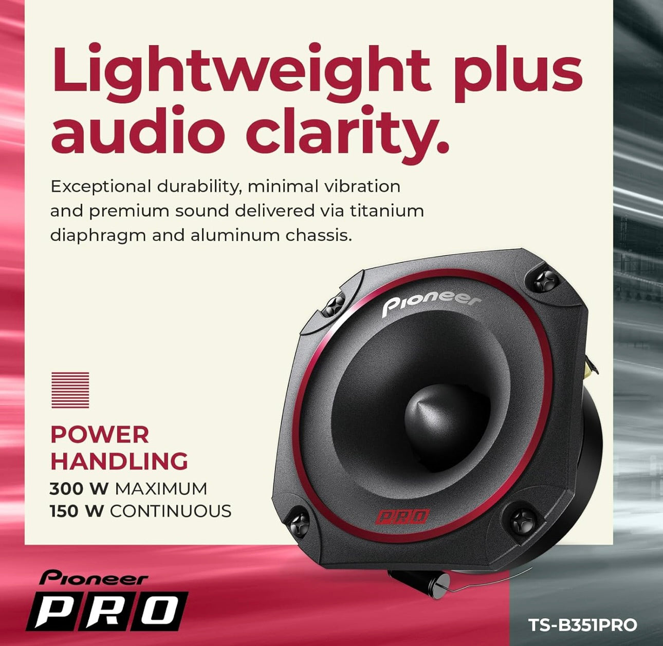 Pioneer TS-B351PRO, Car Audio Speakers, Full Range, Clear Sound Quality, Easy Installation and Enhanced Bass Response, 3-1/2” Speakers