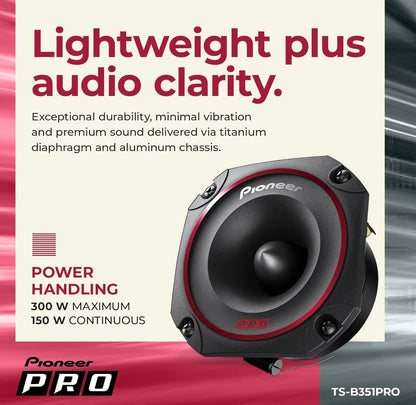 Pioneer TS-B351PRO, Motoroudiosprekers, Volreeks, Helder Klankgehalte, Maklike Installasie en Verbeterde Basreaksie, 3-1/2”-Sprekers