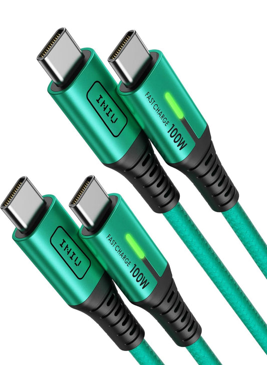 INIU USB C-laaikabel, [2m, Groen] 2-pak Tipe C-laaikoord vir iPhone 16 15 Samsung Galaxy S22 S10 Note 20 Pixel 7 Huawei Xiaomi, MacBook, iMac, iPad, en Meer