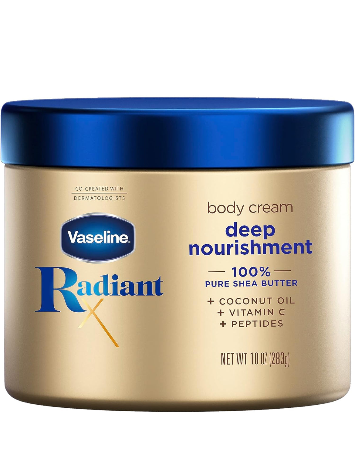Vaseline Radiant X Deep Nourishment Body Cream 100% Pure Shea Butter, Coconut Oil, Vitamin C, & Peptides 10 oz