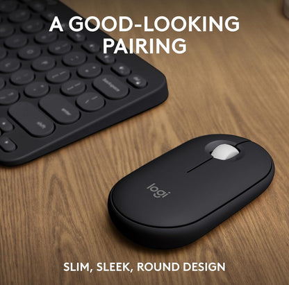 Logitech Pebble 2 Combo, Draadlose Sleutelbord en Muis, Stil en Draagbaar, Aanpasbaar, Logi Bolt, Bluetooth, Maklike Skakel vir Windows, macOS, iPadOS, Chrome - Swart