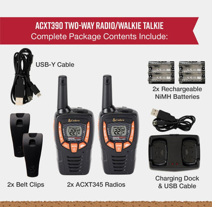 Cobra ACXT390 Walkie Talkies - Herlaaibaar, Liggewig, 22 Kanale, 40 km-bereik Tweerigtingradio's met VOX (2-pak)