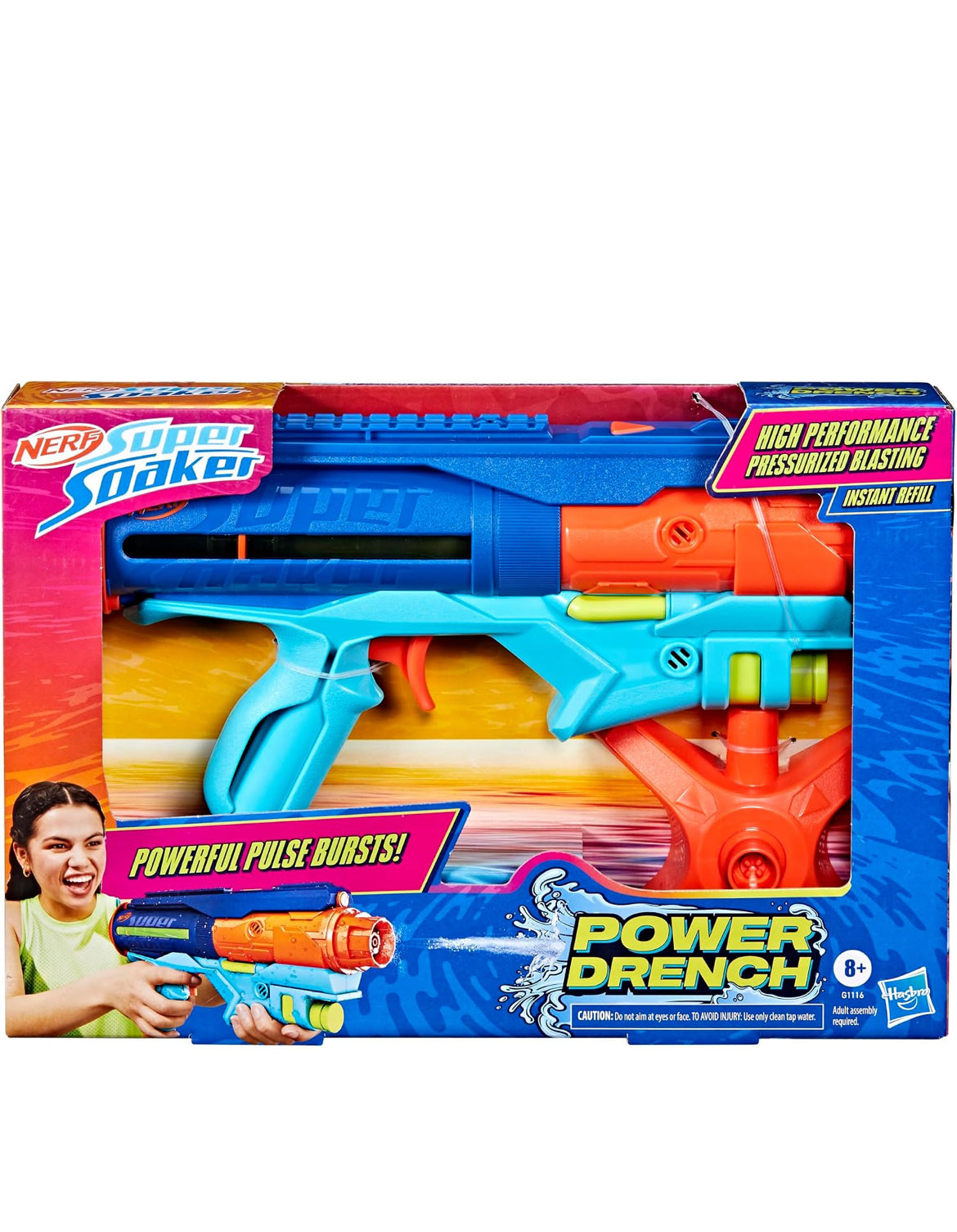 Nerf Super Soaker Power Drench Water Blaster, High Performance Pressurized Blasting, Easy Hose Fill Station, Water Toys, Ages 8+