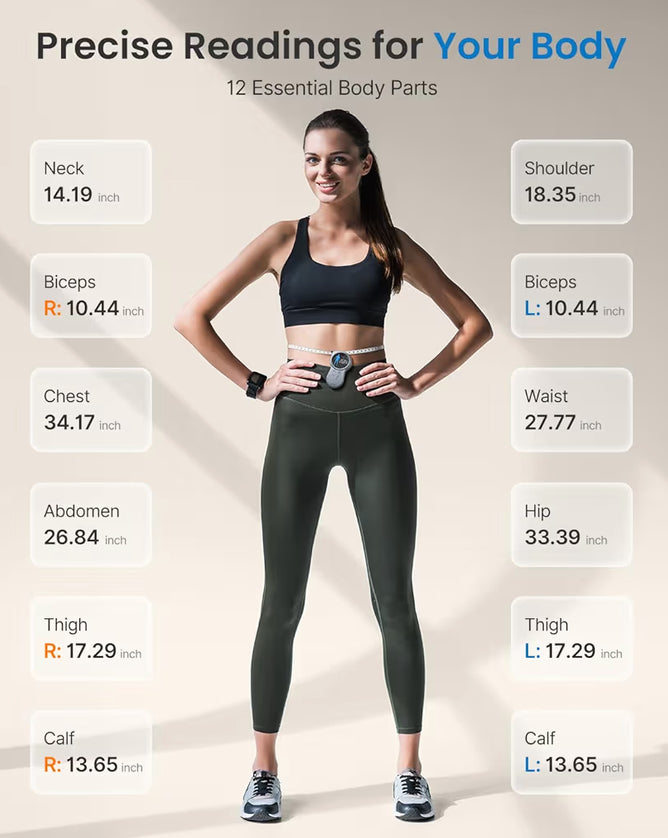 Smart Tape Measure w/ Large Display, Bluetooth Body Measuring with App for Weight Loss, Fitness Shape
