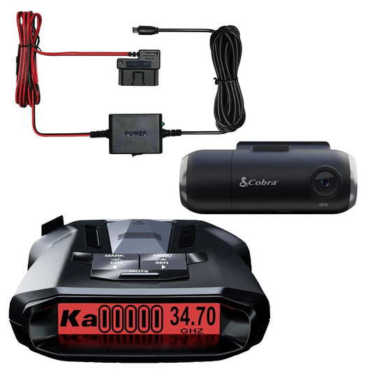 Cobra RAD 700i Radarverklikker & SC 201 Slim Streepkamera + 2.5A OBD-poort na Mikro-USB Vol HD 1080P Video + 16GB SD-kaart, Ingeboude WiFi & GPS