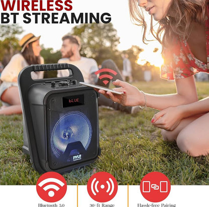 Draagbare Bluetooth PA-luidspreker-360W 8” Herlaaibare Binne/Buite BT Karaoke Klankstelselstel-Partytjieligte, LED-skerm, FM/AUX/MP3/USB/SD, 1/4" in, Dragraam-Koordlose Mikrofoon, Afstandbeheer