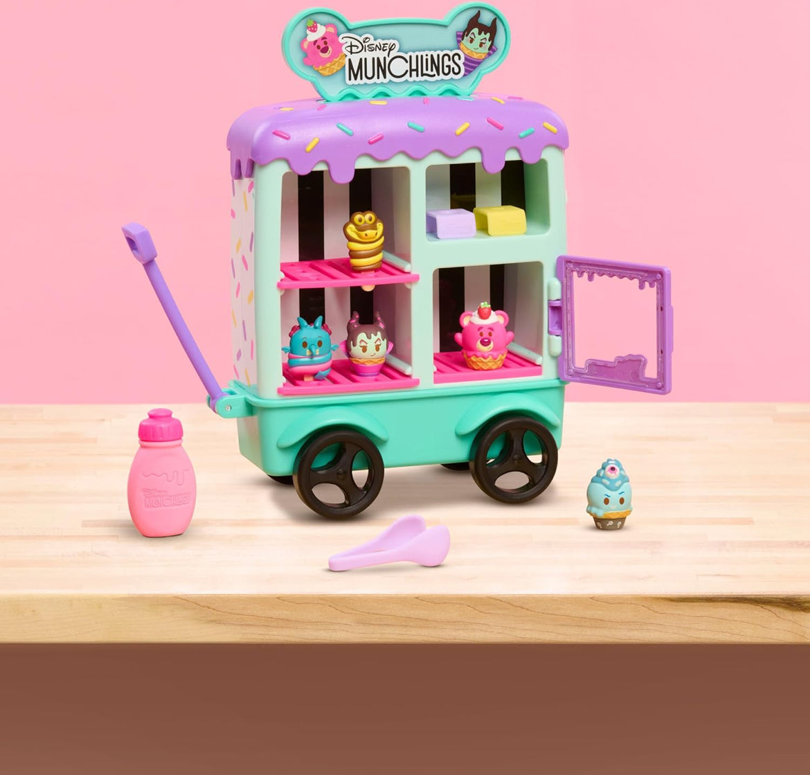 Just Play Disney Munchlings Ice Cream Cart (13-Piece) Color Change Figure Playset - Kids Toys for Ages 3 Up