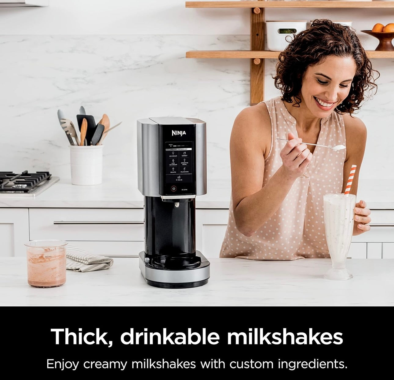 Ninja NC301 CREAMi Ice Cream Maker, for Gelato, Mix-ins, Milkshakes, Sorbet, Smoothie Bowls & More, 7 One-Touch Programs, with (2) Pint Containers & Lids, Compact Size, Perfect for Kids, Silver