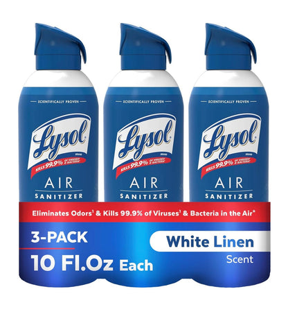 Lysol Lugsaniteerderbespuiting + Reukverwyderaar vir Huis & Kantoor, Saniterende Lugbespuiting, White Linen Geur, 10 oz (Pak van 3)