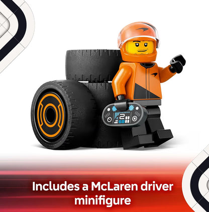 LEGO City F1-renjaer met McLaren-renmotor-speelding – Modelmotorboustel F1-versamelstuk met 'n renjaer-minifiguur