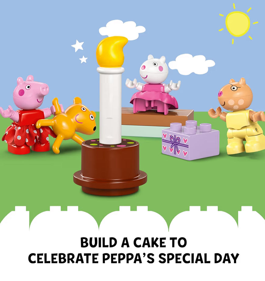 LEGO DUPLO Peppa Pig Verjaardag Huis Speelstel met 3 Dierefigure, Boubare Poppehuis vir Kreatiewe Speel