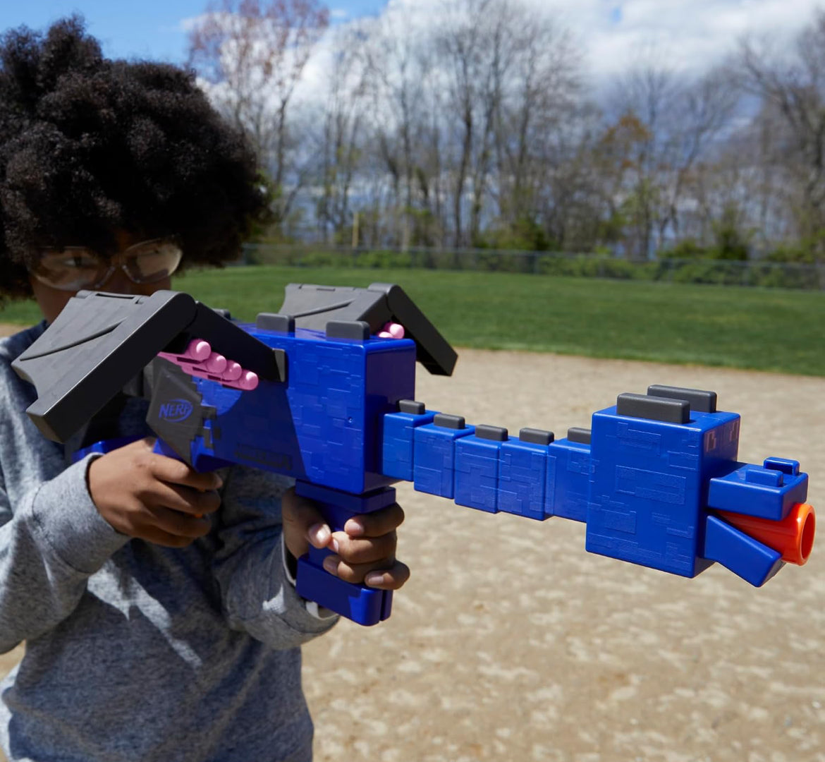 NERF Minecraft Ender Dragon Blaster, 4-Dart Internal Clip, 12 NERF Elite Foam Darts, Design Inspired by Mob in The Game