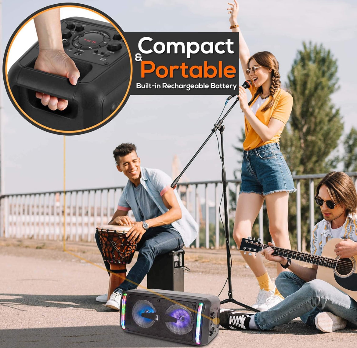 Portable Bluetooth Speaker & Karaoke Speaker System with Wired Mic, Built-in LED Party Lights, MP3/USB, FM Radio (6.5’’ Subwoofers, 500 Watt MAX)