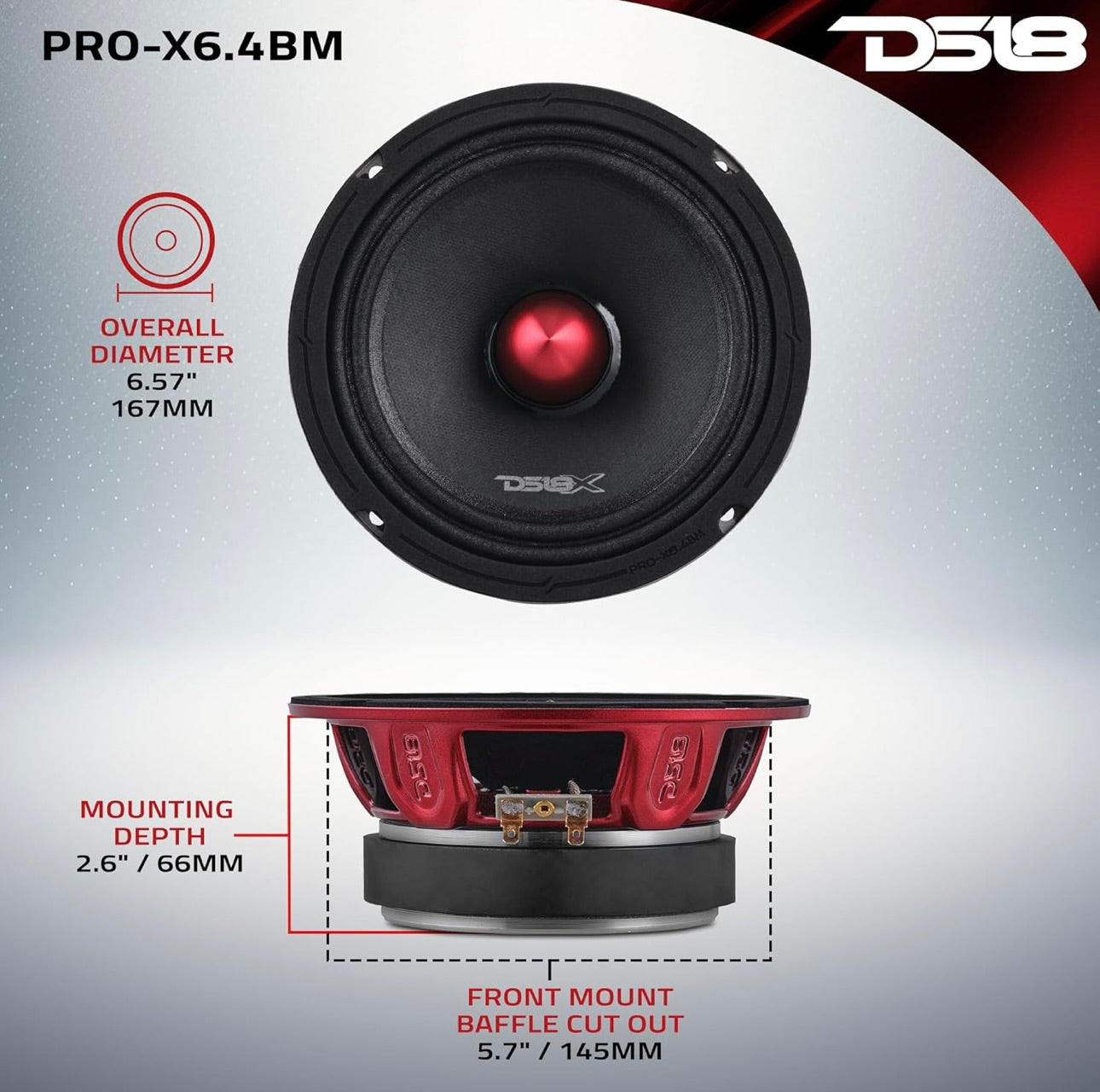 DS18 PRO-X6.4BM 6.5” Mid-Range Loudspeaker with Bullet 250 Watts RMS - 1PC