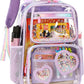 Clear Backpack for Girls Women Transparent Kids Elementary College School Bag Travel Laptop Backpacks Large Bookbags (Purple)