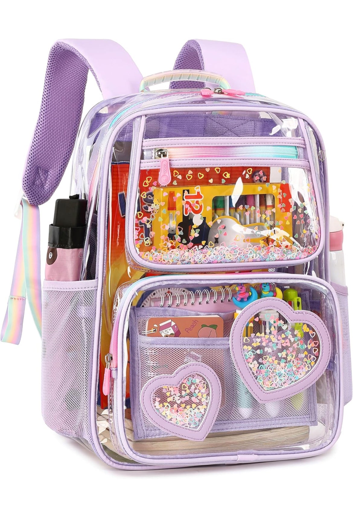 Clear Backpack for Girls Women Transparent Kids Elementary College School Bag Travel Laptop Backpacks Large Bookbags (Purple)