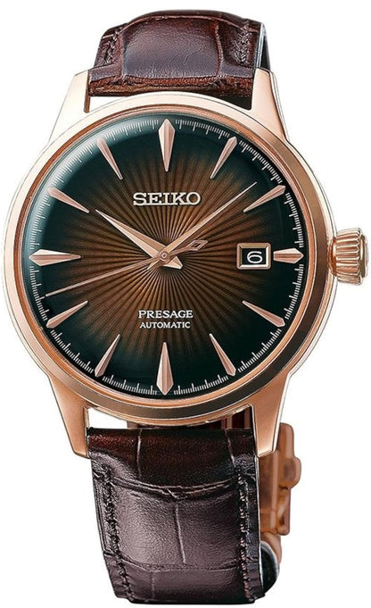 SEIKO Outomatiese Horlosie vir Mans - Presage Cocktail Time - Patroonversier met Goue Syfers en Datumkalender, 50m Waterbestand